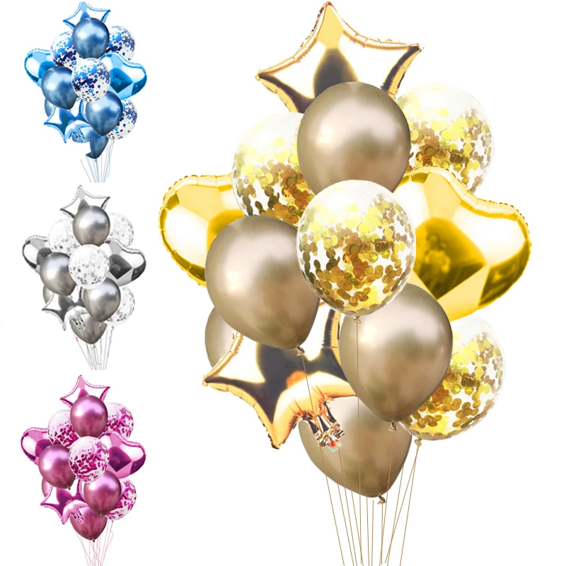 

14pcs/lot Mixed Gold Confetti Balloons Wedding Birthday Party Decoration Metallic Latex Helium Balloon Boy Girl toys
