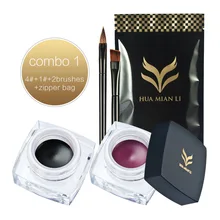 2 шт. HUAMIANLI Фирменная подводка для глаз гель+ 2 шт. кисти для подводки глаз, подушка подводка для глаз Контур для лица водонепроницаемый длительный 24 часа