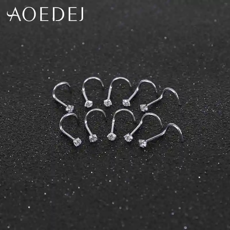 AOEDEJ 10 Pcs 1 Lot 20g Nose Rings& Studs Round Crystal Nose Rings Piercing Body Jewelry L-shape Nose Stud Cubic Zircon Nostril