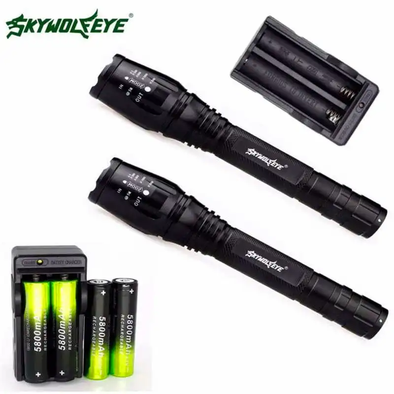 

2 Sets 4000 Lumens 5 Modes XML T6 LED Waterproof Flashlight 18650+Charger powerful led flashlight lanterna led t6 #4S4