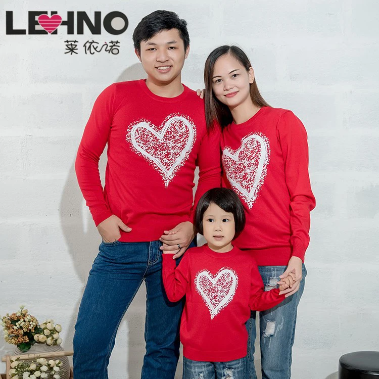 

Heart-printed Sweater with Long Sleeves Mom and Baby Christmas Clothes