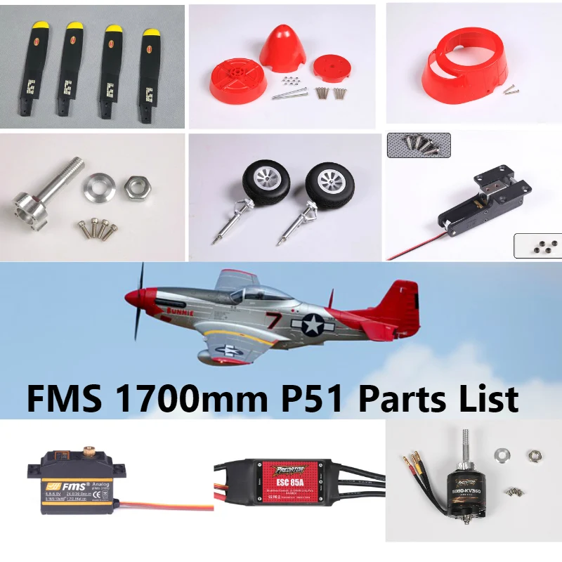 

FMS 1700mm 1.7m P51 P-51D Parts Propeller Spinner Motor Shaft Board Mount Landing Gear Retract etc RC Airplane Plane Aircraft