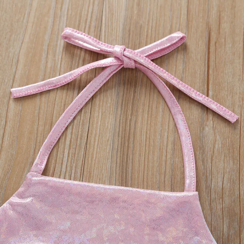 Cute Toddler Kids Baby Girls Mermaid Swimwear Bow Swimsuit Bikini Baby One Piece Bathing Suit Beachwear Headband 2Pcs Set
