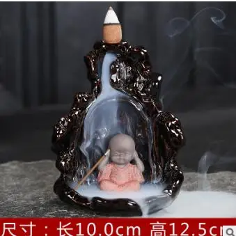 

Home Decor Buddhism Incense Burner Rockery Buddha Monk Bullet Blackflow Incense Cones Burner Smoke Ceramic Censer Burner