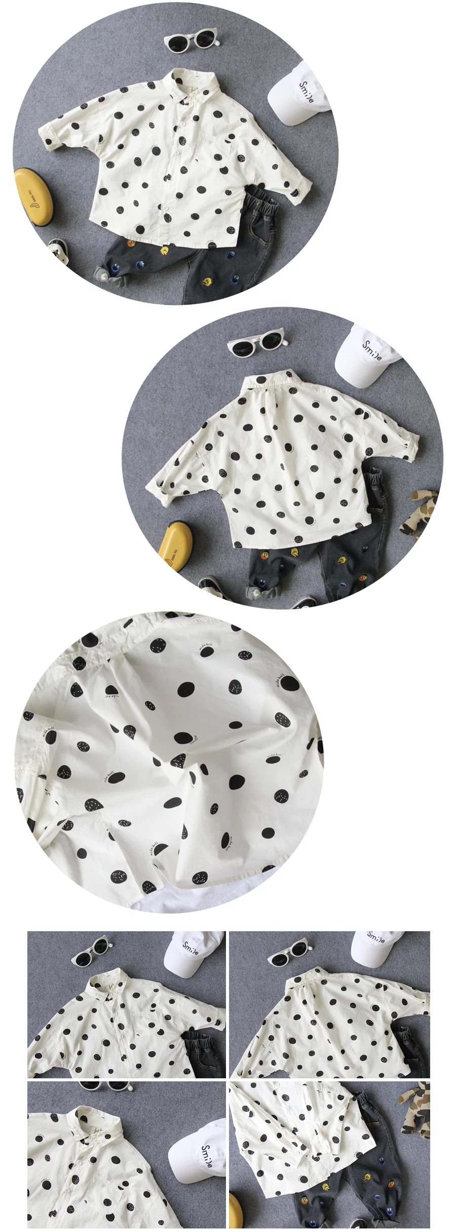 90-135cm height new autumn loose polka dot boys shirts fashion style boys spring autumn shirt