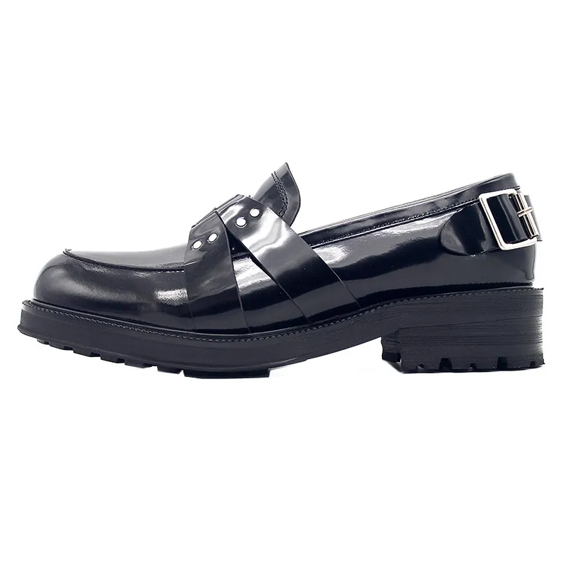 New Designer Metal Buckle Mens Thick Platform Genuine Leather Formal Shoes Spring Slip On Office Work Dress Shoes Loafers