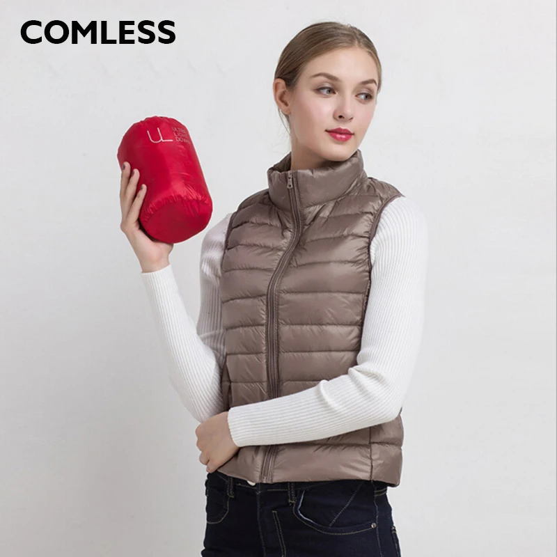 

COMLESS Down Women Vest 15 Colors Ultralight Down Jacket with 90% Down 10% Feather Warm Vest Zip Up Women Stand Collar Down Vest