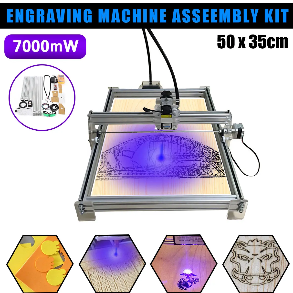 

7000mW Laser Engraving Machine CNC Laser Engraver Cutter DIY Logo Mark Printer Machine Kit Part 35x50cm Engraving Range