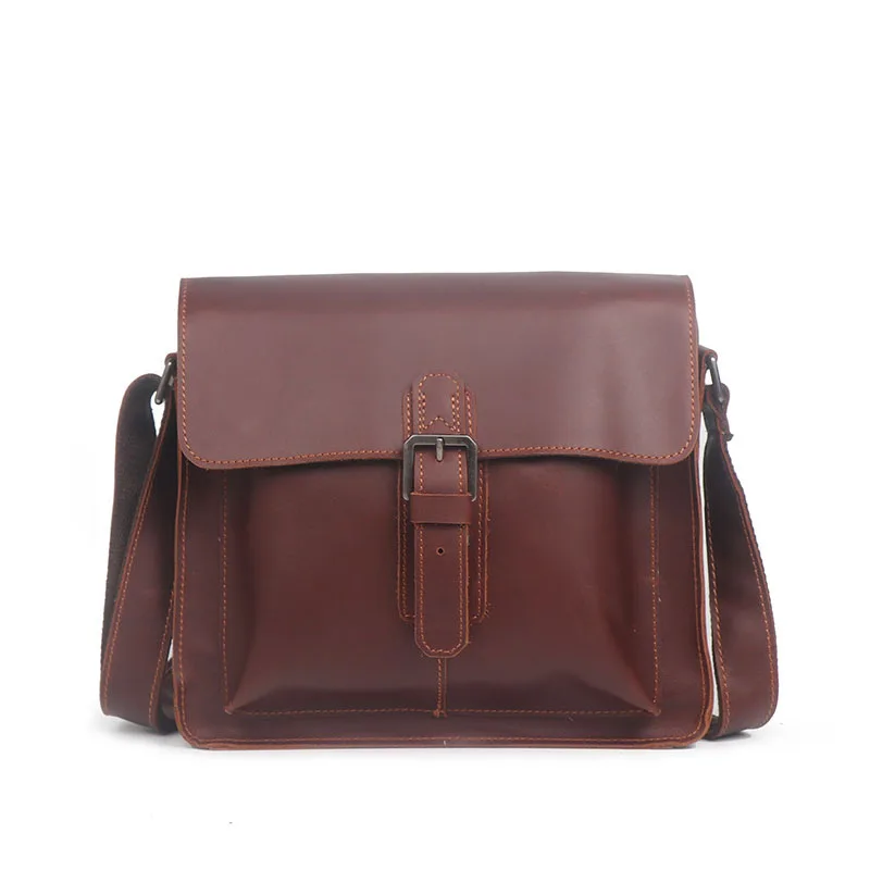 

Men's leather shoulder bag Women's small square bag Fashion simple Messenger bag Handmade leather iPad bag