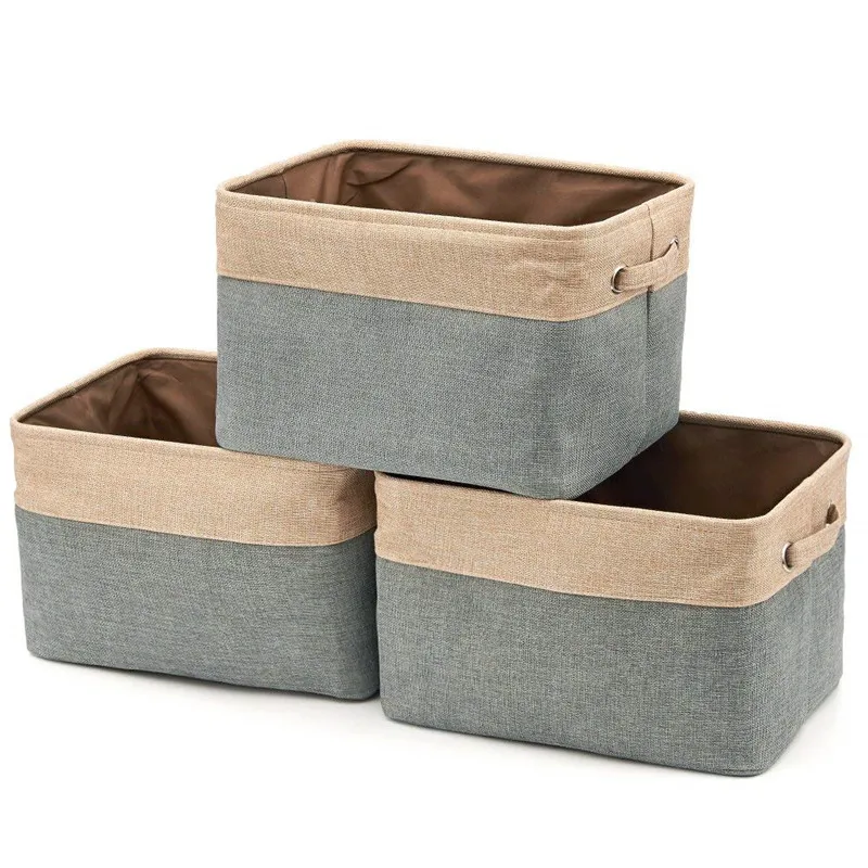 [3 Pack] Collapsible Storage Bin Basket Foldable Canvas Fabric Tweed