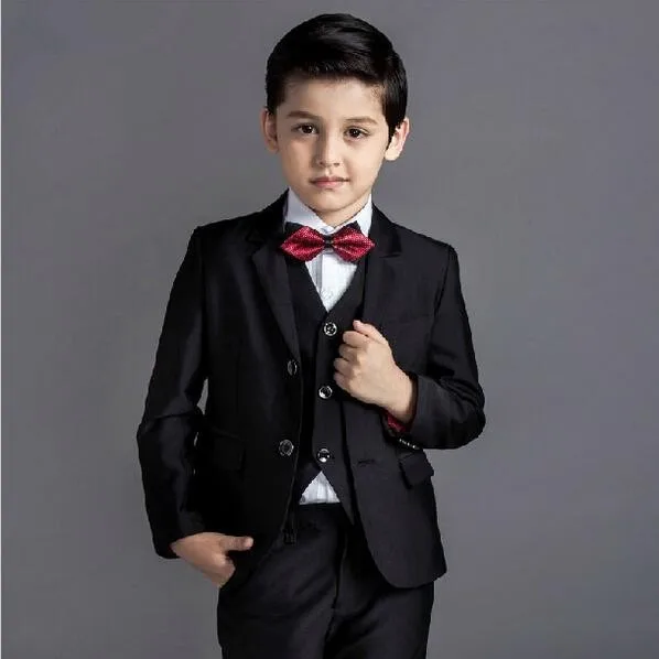 Лидер продаж года, новые модные блейзеры для маленьких мальчиков костюм для мальчиков на свадьбу, выпускной, торжественное платье костюмы для мальчиков для торжеств черный/темно-синий - Цвет: black  4pcs
