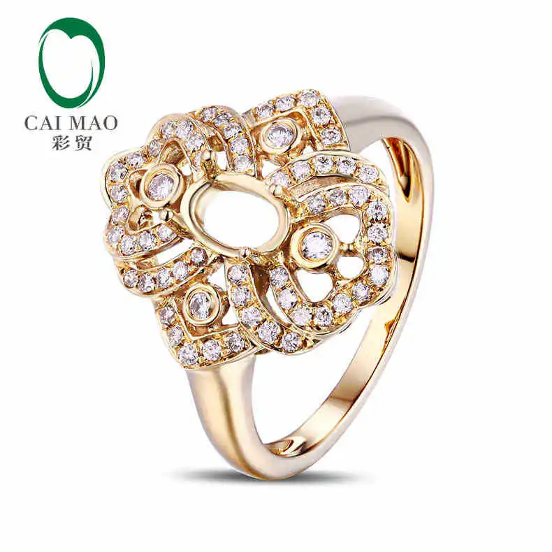 CaiMao Oval cut Semi Mount Ring Settings & 0.26ct Diamond 18k Yellow Gold Gemstone Engagement Ring Fine Jewelry