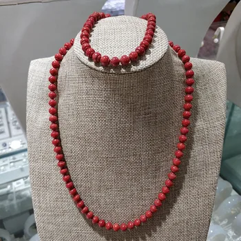 

JYX 6.5mm Red Irregular Coral Beads Necklace Bracelet Gemstone Set for Women Girl Party Gifts