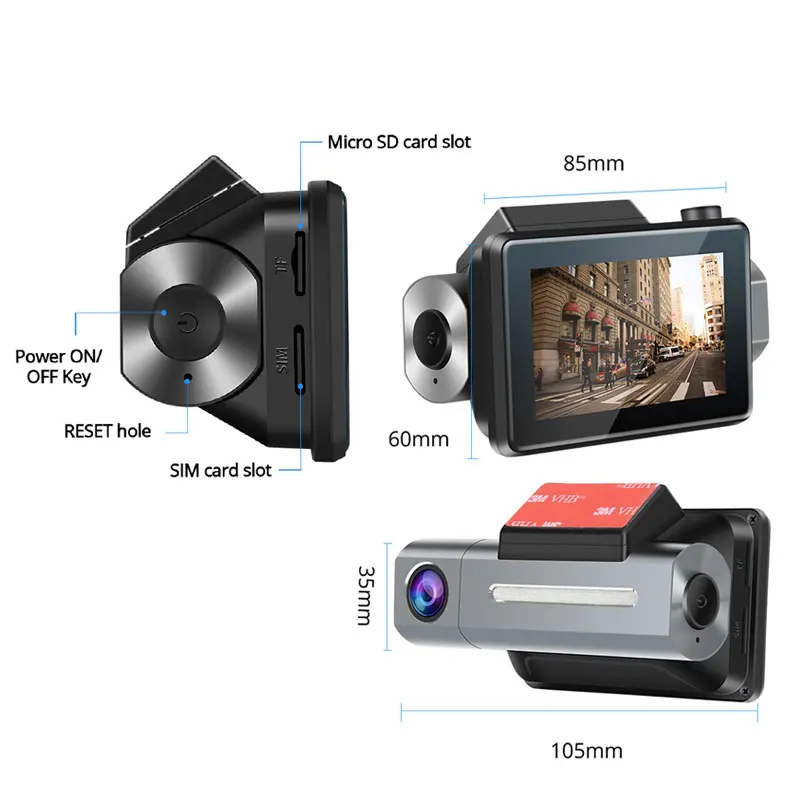 Автомобильный регистратор с камерой 1080P 512 МБ + 4 Гб Android 5 0 3G Wi Fi двумя объективами