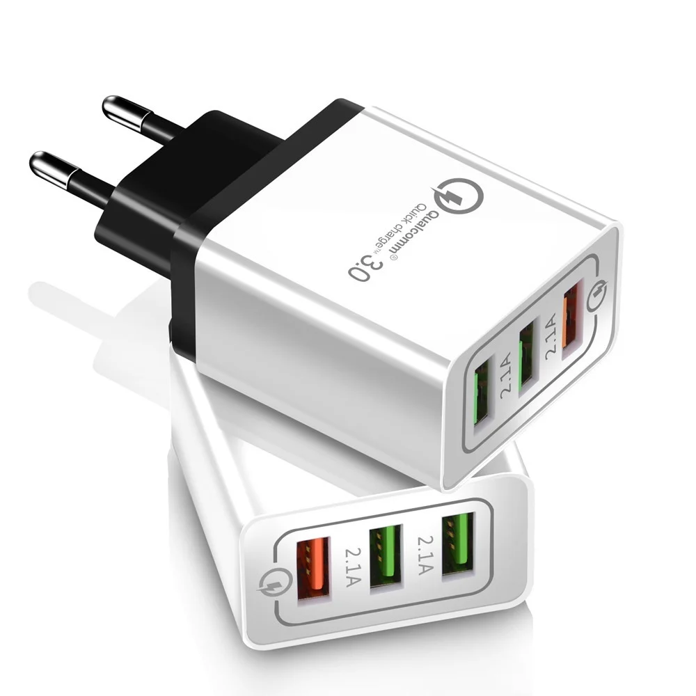 

3 Port USB Charger Mobile Phone charge Quick QC 3.0 Fast Charging Wall Charger EU Plug Adapter for iPhone Huawei Xiaomi Samsung