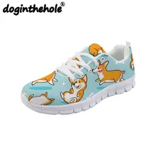 Doginthehole кроссовки для Для женщин забавные собака корги принт Для женщин Туфли без каблуков обувь для прогулок на открытом воздухе тренировка, Теннис Спортивная обувь, обувь из сетчатого материала, удобная