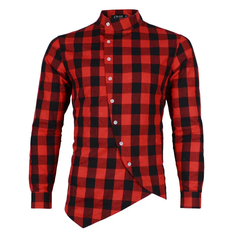 Long Sleeve Plaid Flannel Men Shirt Slim Fit Mens Casual Shirts Free
