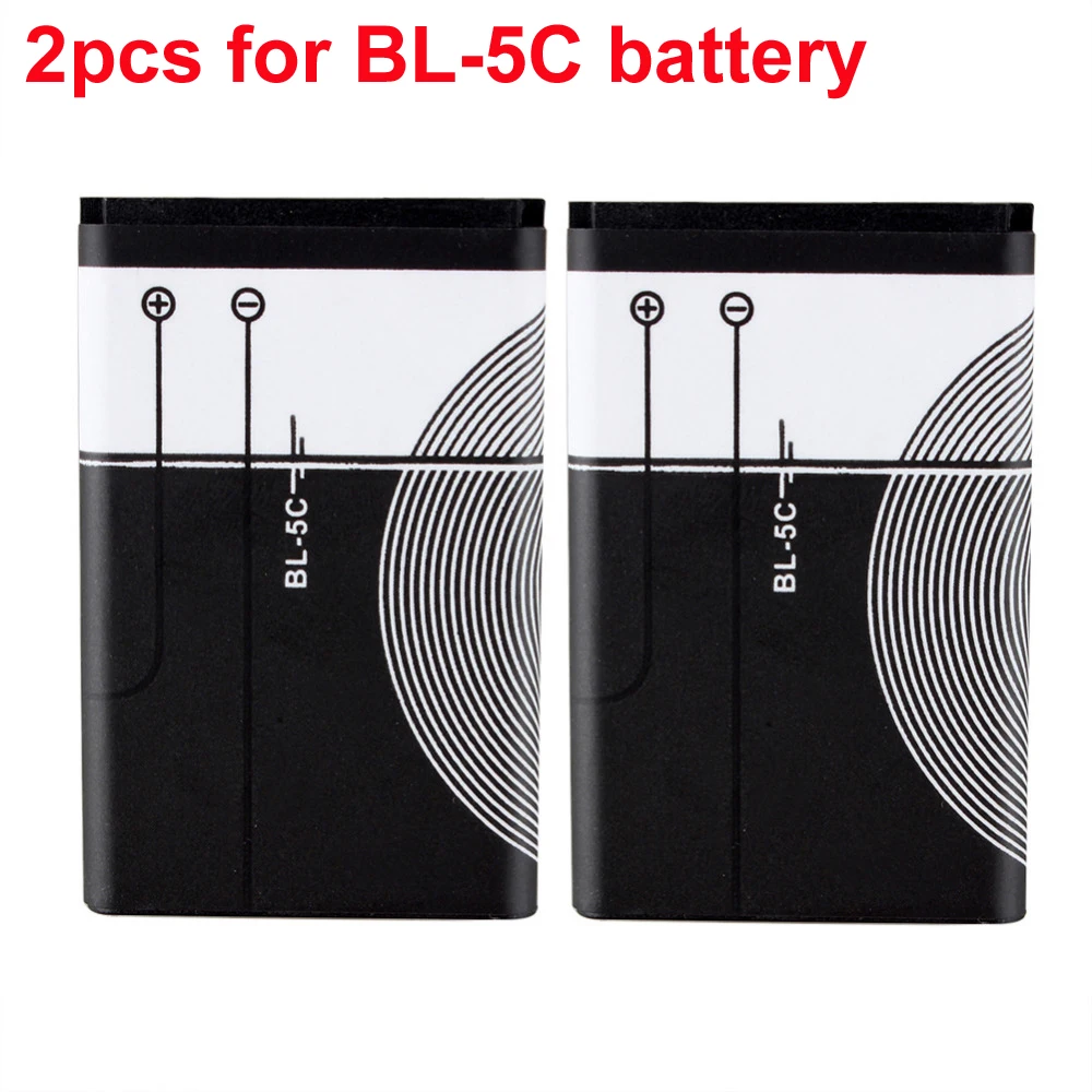 

2pcs 1020mAh Phone Replacement BL-5C Battery For Nokia 1112 1208 1600 1100 1101 n70 n71 n72 n91 e60 3105 3120 3230 3555 Battery