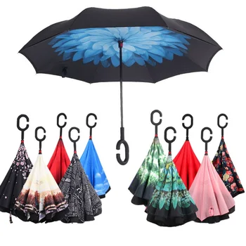 

Folding Reverse Anti UV Inverted Umbrella Reverse Windproof Folding Double Layer Umbrellas Stand Inside Sunny Rainy Men Women