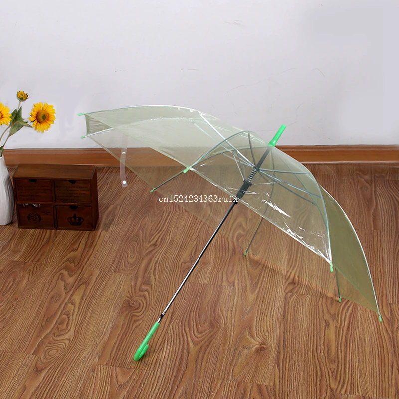 

100pcs Transparent Women Umbrella Long Handle Girls Sunny Rainy Umbrellas Semi-automatic Portable Size Rain Gear