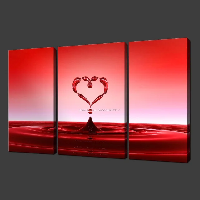 heart splash premium set of three canvas picture wall art oil