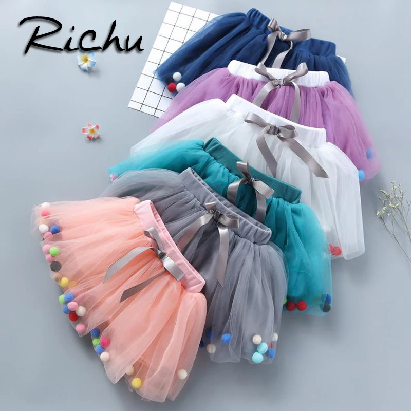 Richu red tulle skirt girls children skirt tutu Ribbons tutu christmas