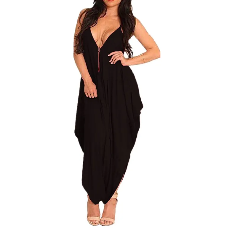 

Womens Ladies V Neck Harem Jumpsuit with Pockets Sleeveless Casual Loose Jumpsuits All in One Romper Playsuit