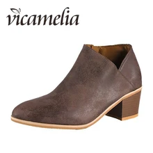 

Vicamelia Ankle Boots For Women Zipper Spring Autumn Chunky Heel Martin Boots Woman Fashion Pointed Toe Shoes Big Size 35-43 139