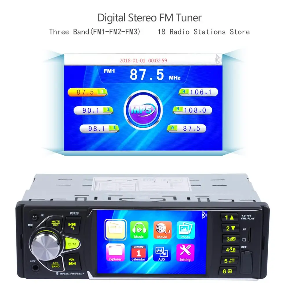 

4.0 Inch 1 Din Car Video Mp5 Player Car FM Radio Audio MP3 Player High-definition LCD Display Car IR Rear View Camera