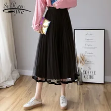 Модные женские юбки, плиссированная юбка, элегантные женские юбки, весна, Женская однотонная черная длинная юбка с высокой талией, 1932 50