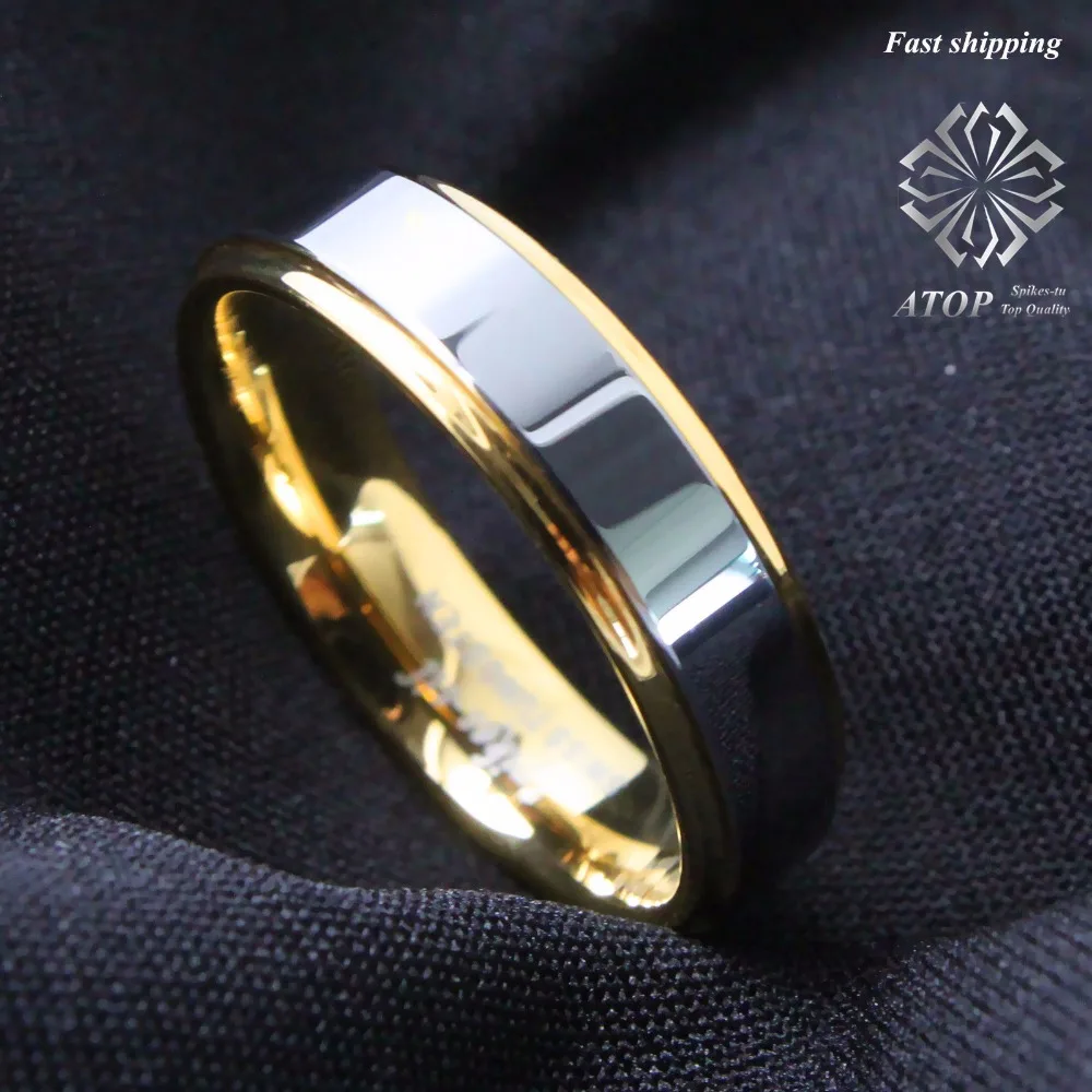 Вольфрамовое мужское кольцо Золотое обручальное кольцо 6 мм купол Свадебные украшения Размер 6-12