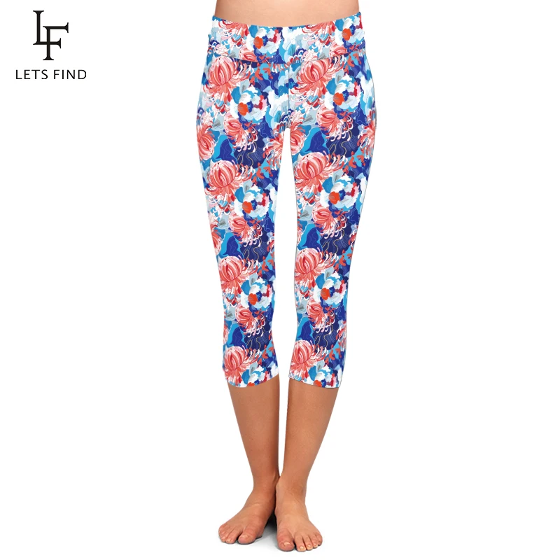 New High Waist Women Capri Leggings 3D Flowers Digital Print Elastic Pants Plus Size Mid-Calf 3/4 Fitness Legging for Summer New High Waist Women Capri Leggings 3D Flowers Digital Print Elastic Pants Plus Size Mid-Calf 3/4 Fitness Legging for Summer
