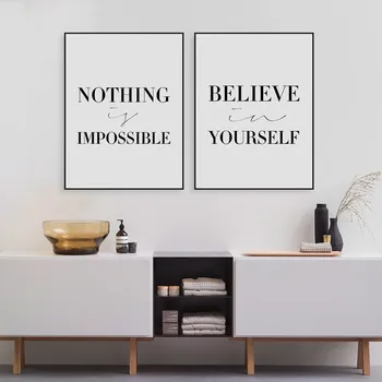 

Black Minimalist Motivational Typography Believe Quotes Art Print Poster Wall Picture Canvas Painting Living Room Decor No Frame