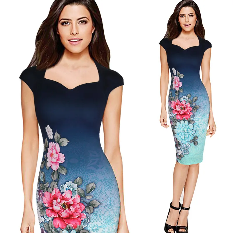 

Elegant Slim Bodycon Sexy Summer Dress Women Formal Vintage Office Beach Dresses