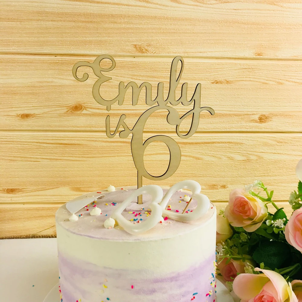Topper de Madeira Nome e Idade de Ouro Decorações do Partido do Bolo Bolo de Aniversário Happy Birthday Cake Personalizado Personalizado Acrílico Espelho de Aniversário Topper