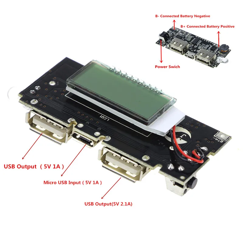 

Automatic Protection! Dual USB 18650 Battery Charger PCB Power Module 5V 1A 2.1A Mobile Power Bank for Phone DIY LED LCD Module