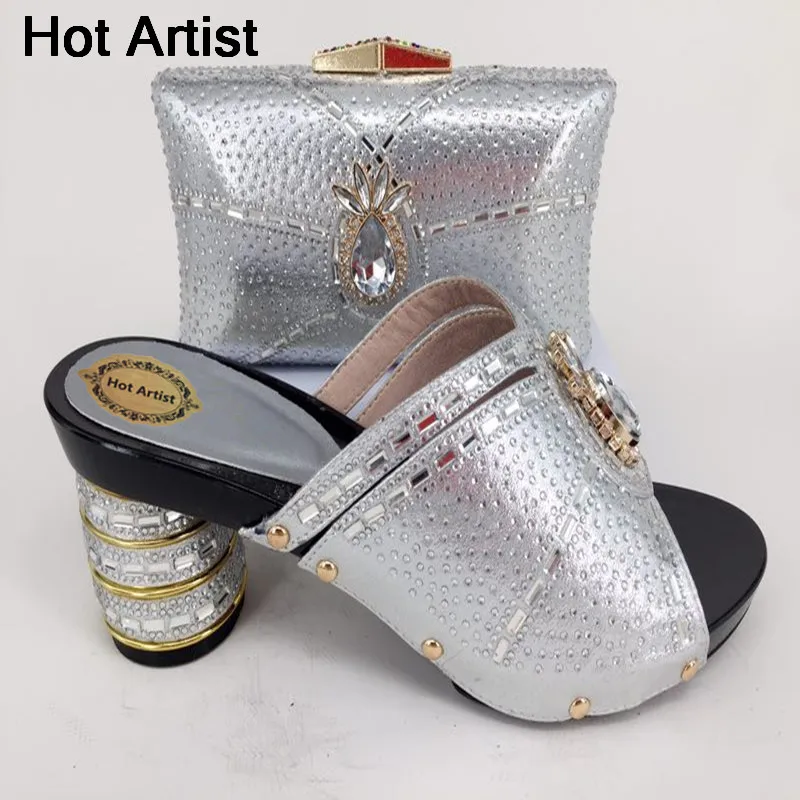 

Hot Artist High Quality Wedding Shoes And Bag Set Italian Summer Pretty Rhinestone High Heels Shoes And Bag For Party YK-126