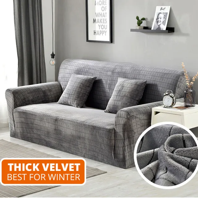 Us 28 99 30 Off 1 2 3 4 Seat Super Soft Thick Velvet Sofa Cover Living Room Couch Covers Stretch Elastic Sectional Slipcovers For Winter Sc071 In