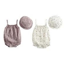 Милые комбинезоны для маленьких девочек; хлопковый комбинезон со звездами для младенцев+ шляпа; костюмы для новорожденных