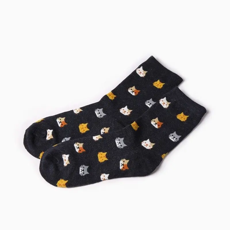 Модные короткие носки с кошками; женские носки; calcetines harajuku; зимние хлопковые носки с рисунками животных для девочек