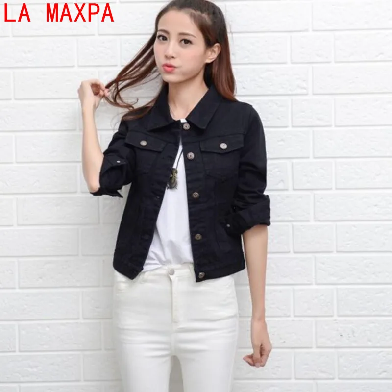 New 2018 Autumn Winter Women's Denim Jackets Vintage Casual White Black Coat Female Short Slim Jean Jacket Women Basic Coat