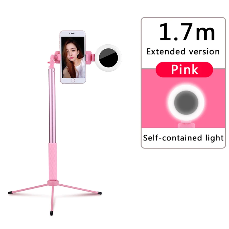 

Hot 4 in 1 Extendable live Tripod Selfie Stick LED Ring light 1.7m Stand With Monopod Phone Mount for iPhone X 8 Android Phone