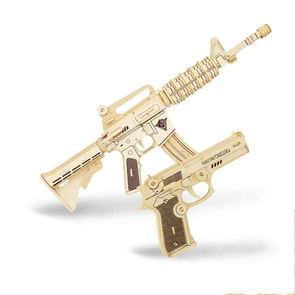 

Military weapon series 1:1 toys M4A1 AK-47 3D Creative wooden Building blocks guns pistol model educational toys for children