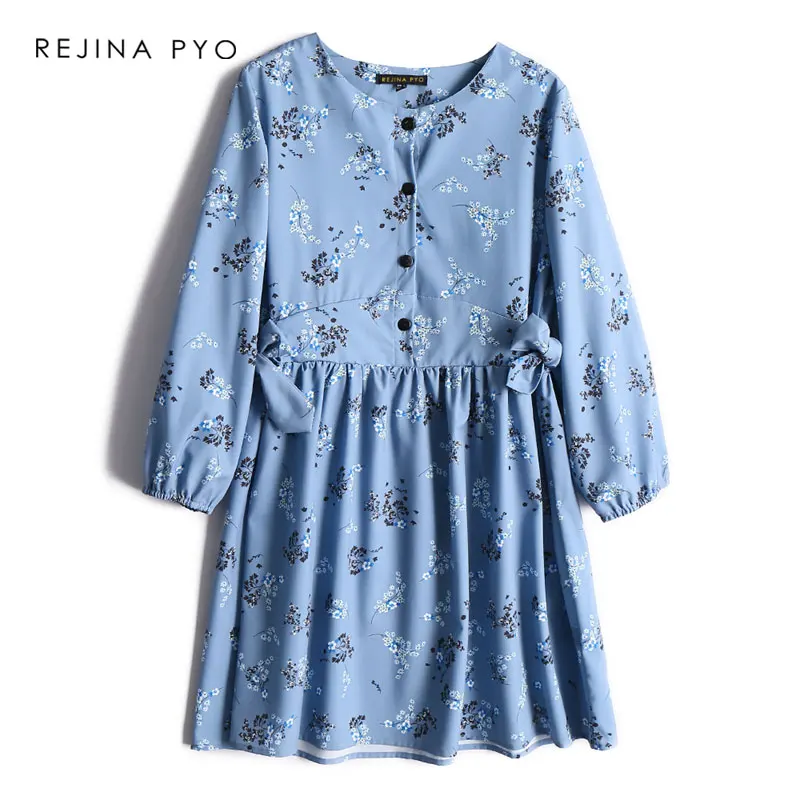 

REJINAPYO Women Balck Floral Print High Waist A-line Mini Dress with Sashes Lantern Sleeve O-neck Female All-match Casual Dress