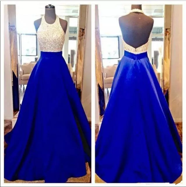 

Simple Halter Neckline marsala blue Prom Dresses 2017 Backless High Collar Silver sequined Cheap A-line evening Party Gowns