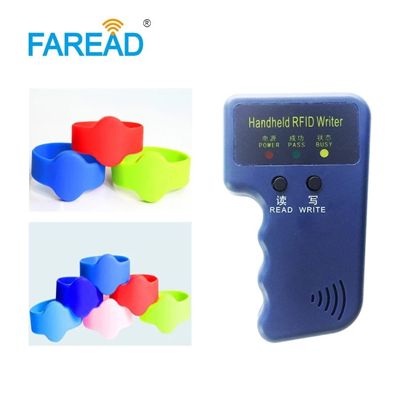 

x1pc RFID Writer programmer +x100pcs Free shipping 125khz TK4100/EM4100 EM4305/T5577 Wristband RFID Bracelet With Locked