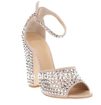 

New design hot sale thick heels women riverts studded high heel sandals buckle open toe ankle-wrap platform pumps YP01#