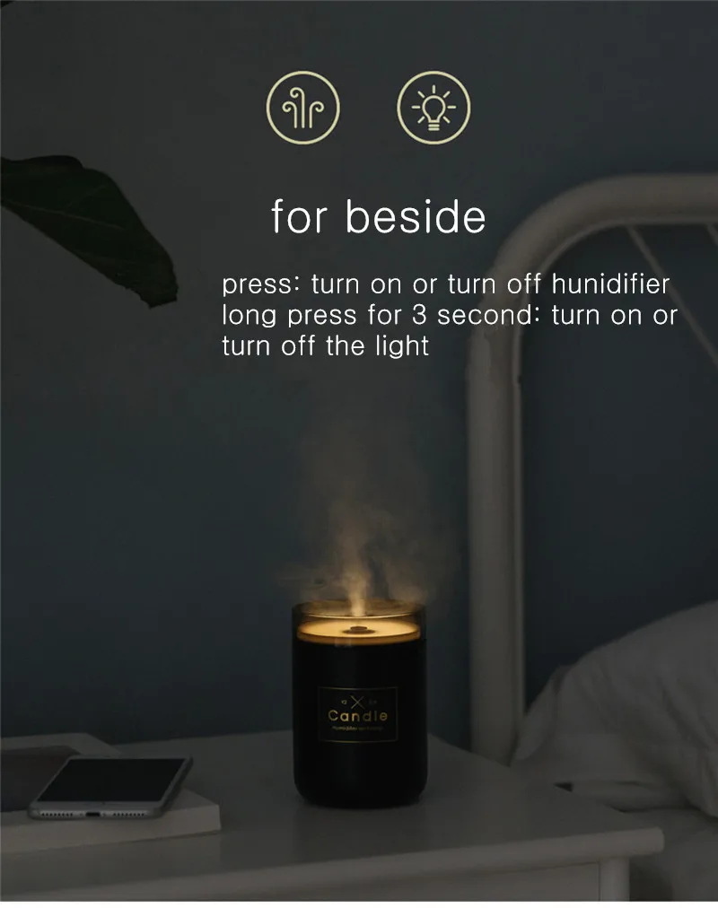 280ML Candle Air Humidifier Ultrasonic Essential Oil Diffusers Home Humidifier Aroma Oil Water Diffuser with Night Lamp Light 10