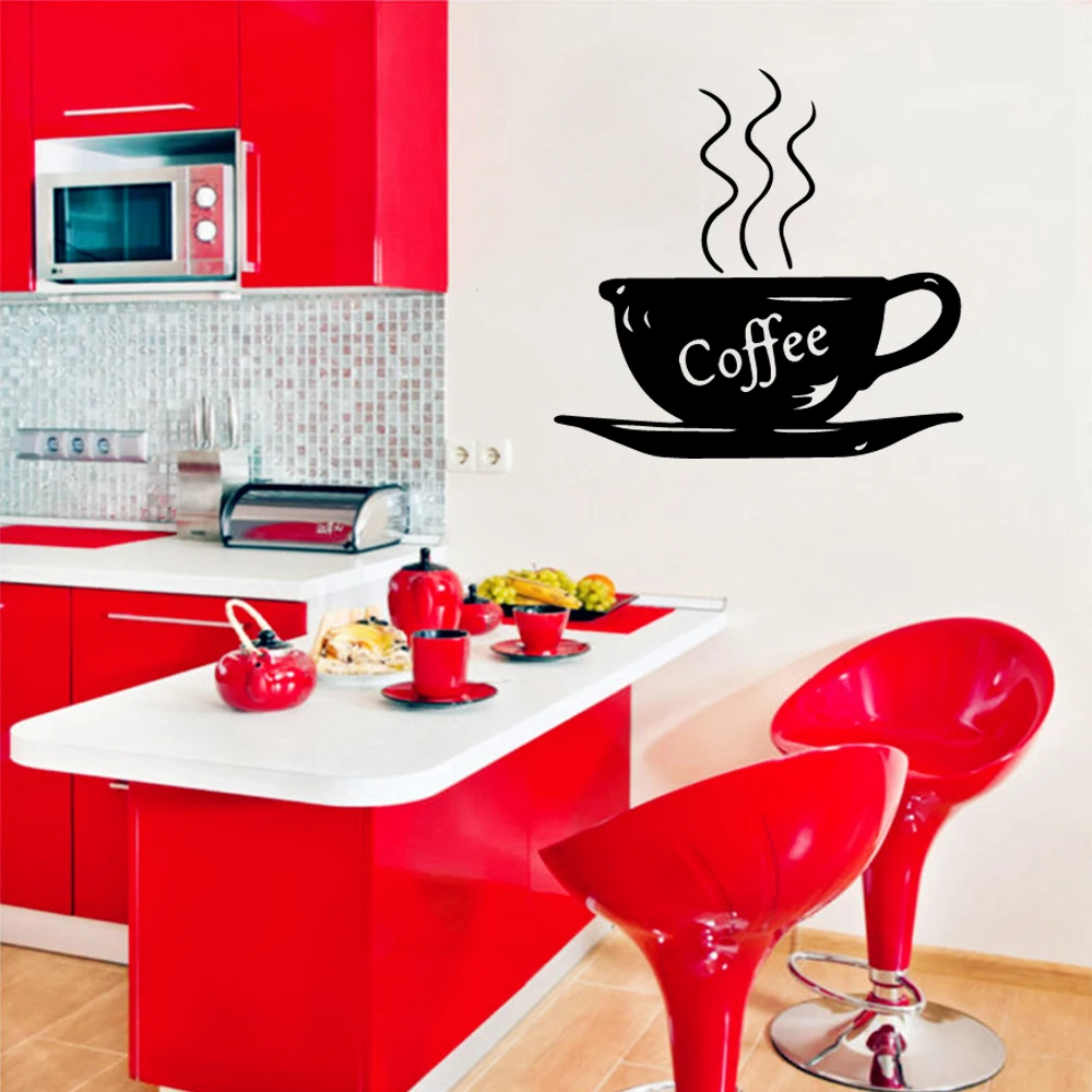 

Hot Coffee Cup Wall Art Decal Vinyl Wall Stickers Pvc Material For Living Room dining room Home Party Decor Wallpaper