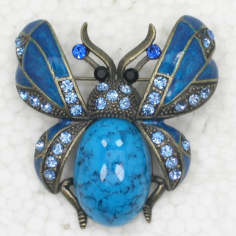 

Blue Rhinestone Enamel Beetle Pin brooches C2005 B4